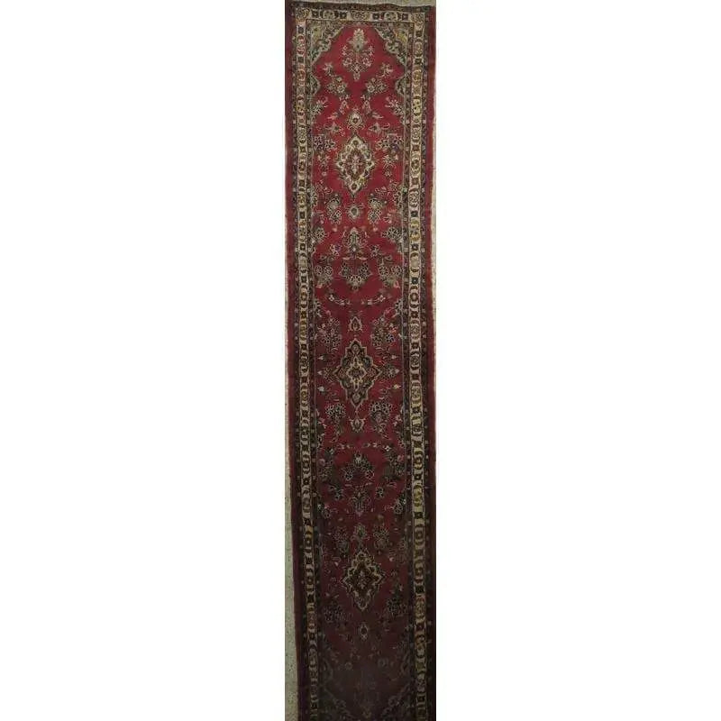 One Of The Kind Hand-Knotted Persian Wool Rug _ Luxurious Vintage Design, 10'1" x 2'4", Artisan Crafted